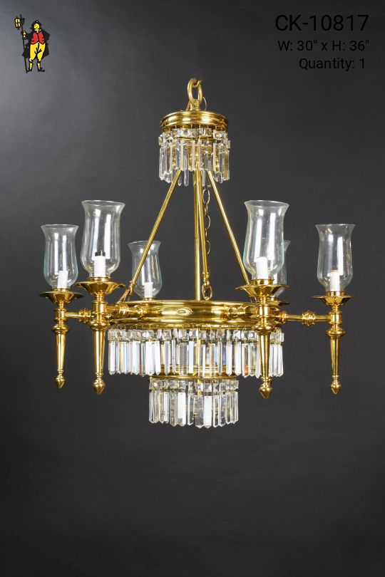 Crystal & Polished Brass Six Light Chandelier