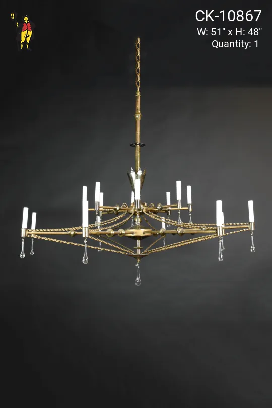 16 Light Two Tiered Brass Chandelier