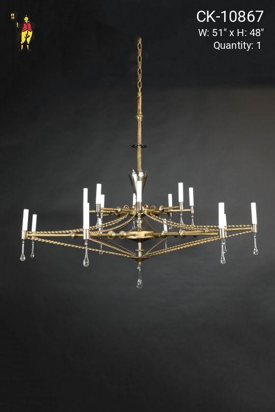 16 Light Two Tiered Brass Chandelier