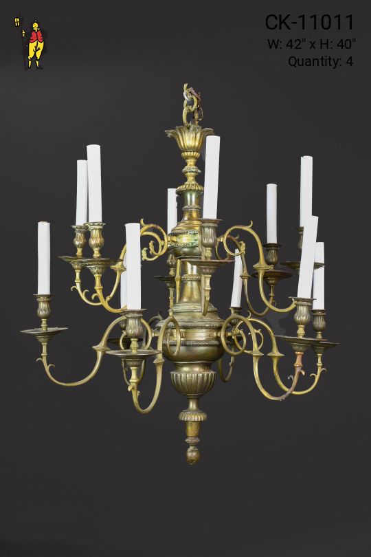 Twelve Light Two Tiered Brass Chandelier