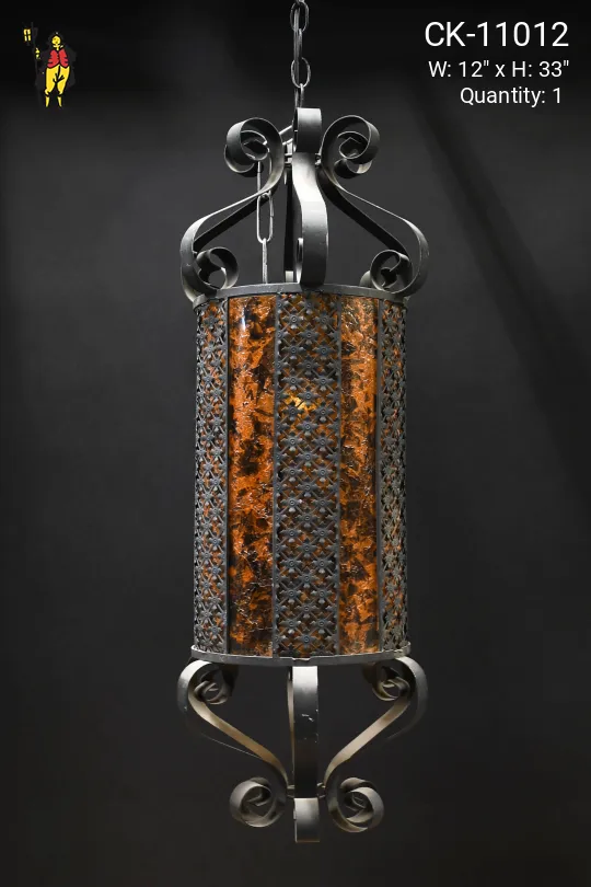Wrought Iron Tall Hanging Lantern Pendant
