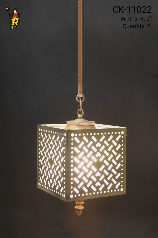 Pierced Metal Cube Lantern Style Hanging Pendant