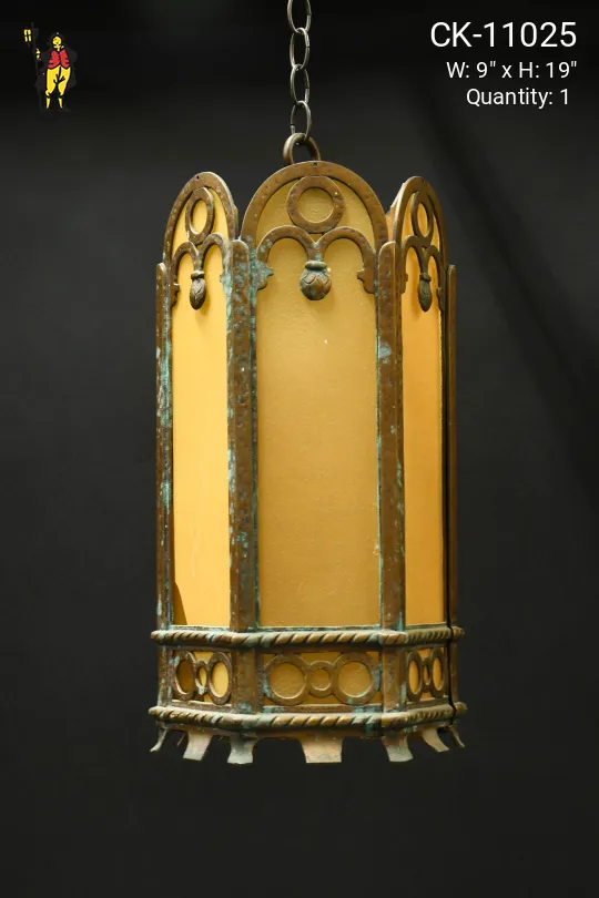 Distressed Brass Gothic Hanging Lantern