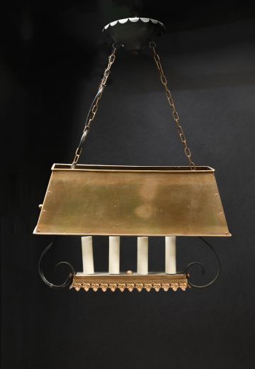 Four Candle Brass Shaded Hanging Fixture