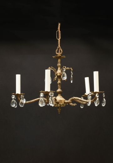 Five Candle Brass & Crystal Petite Chandelier