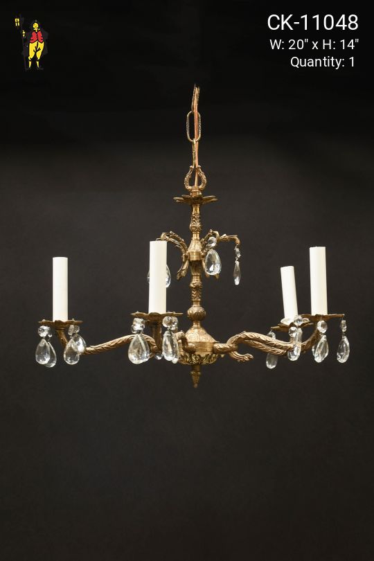 Five Candle Brass & Crystal Petite Chandelier