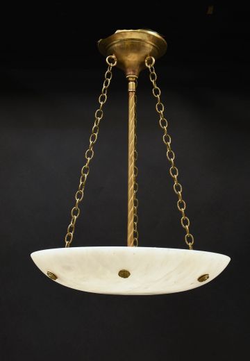 Alabaster & Brass Bowl Semi Flush Fixture