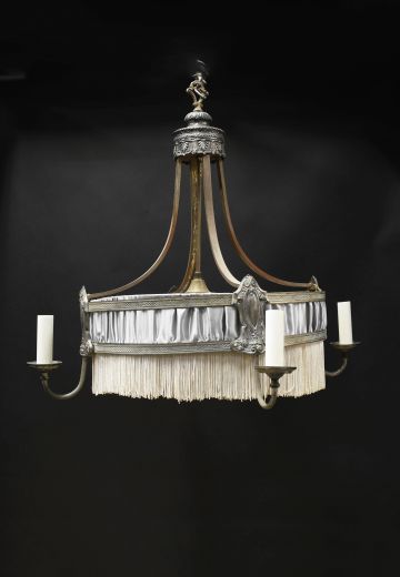 Art Deco Fabric Fringed Four Candle Hanging Fixture