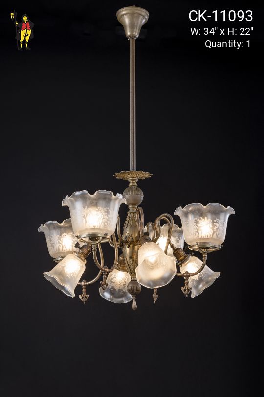 Victorian Chandelier With Frosted Etched Glass Shades