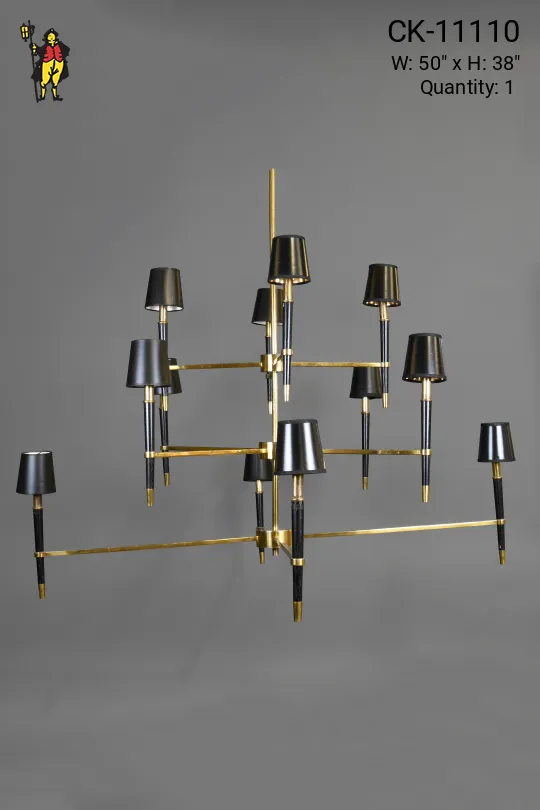 Black & Brass Mid Century-Modern Twelve Light Chandelier