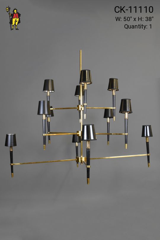 Black & Brass Mid Century-Modern Twelve Light Chandelier
