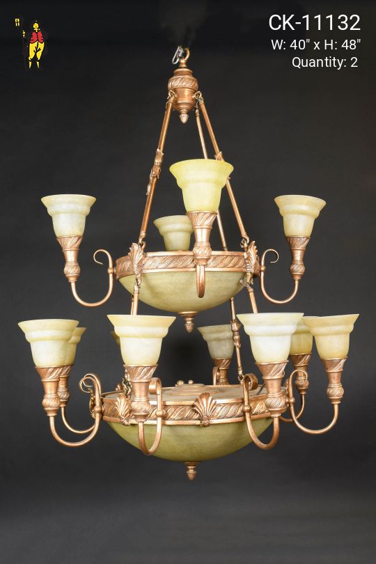 Art Deco Twelve Light Two Tiered Chandelier