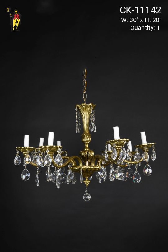 Eight Light Brass & Crystal Chandelier