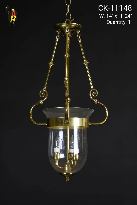 Brass & Glass Semi-Flush Hanging Lantern