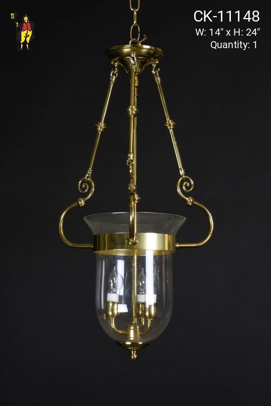 Brass & Glass Semi-Flush Hanging Lantern