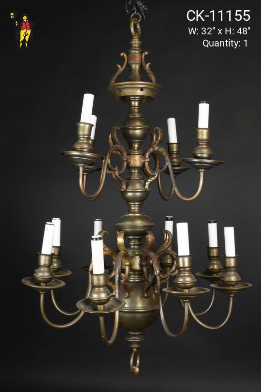 Two Tiered Twelve Light Brass Chandelier