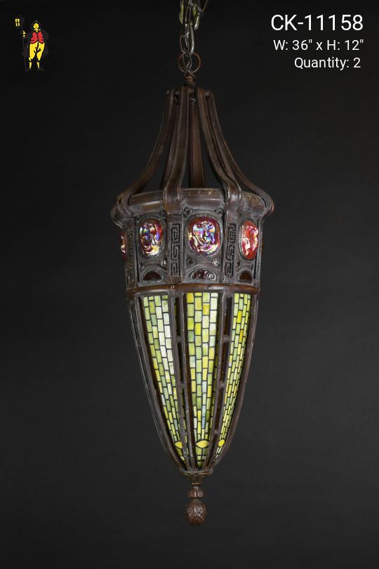 Bronze Slag Glass Hanging Lantern