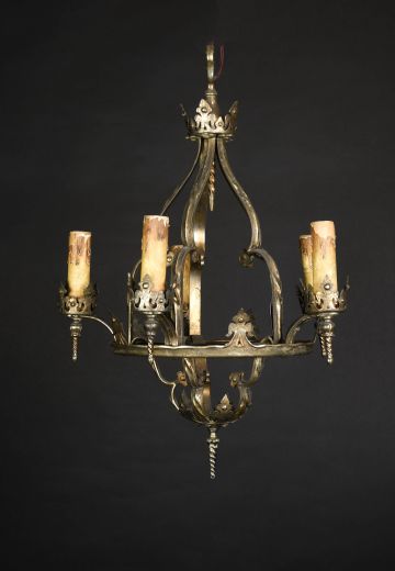 Brass Gothic Five Light Chandelier
