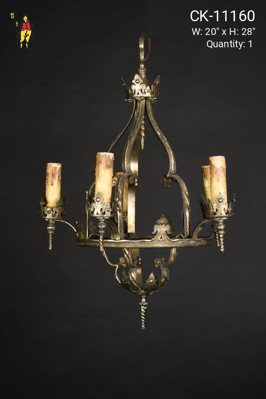 Brass Gothic Five Light Chandelier