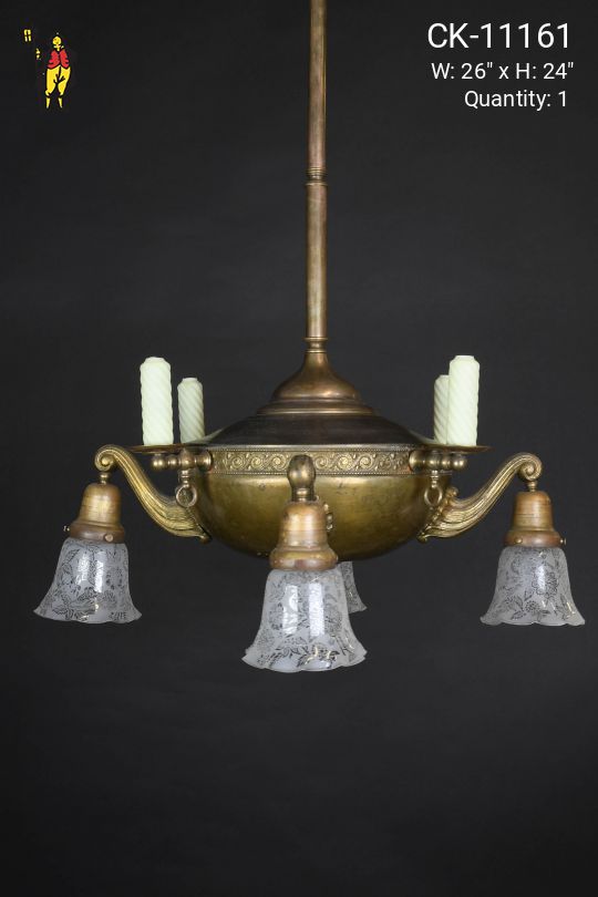 Pre War Four Light Chandelier w/Glass Candles