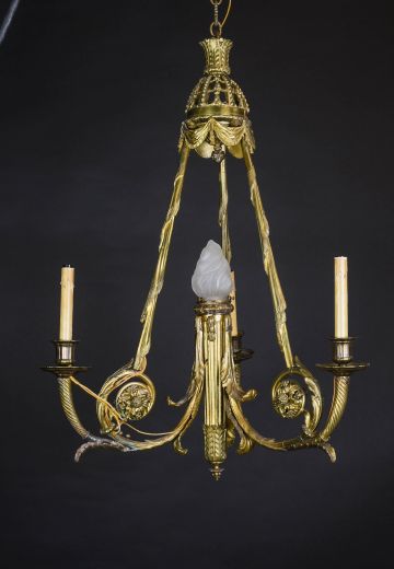 Brass Three Candle Victorian Hanging Chandelier