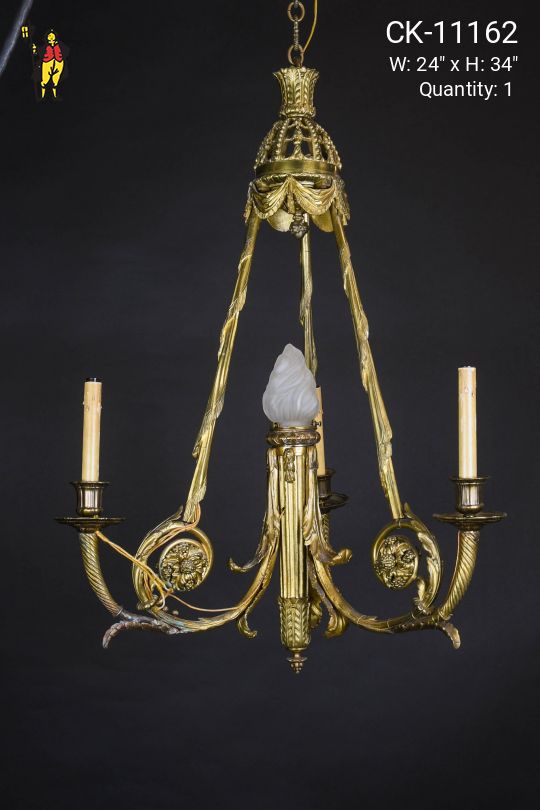 Brass Three Candle Victorian Hanging Chandelier