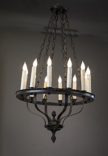 Old Gothic Chandelier w/Tall Edison Candles
