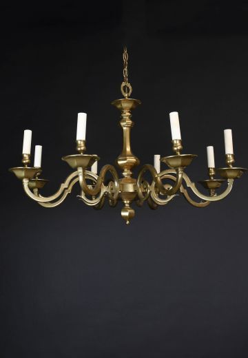 Antique Brass Art Deco Eight Light Chandelier
