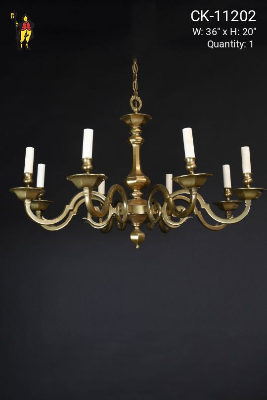 Antique Brass Art Deco Eight Light Chandelier