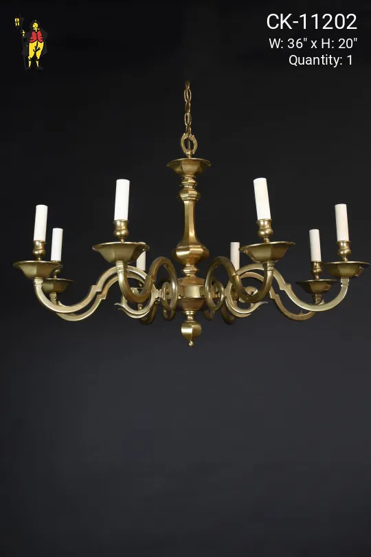 Antique Brass Art Deco Eight Light Chandelier