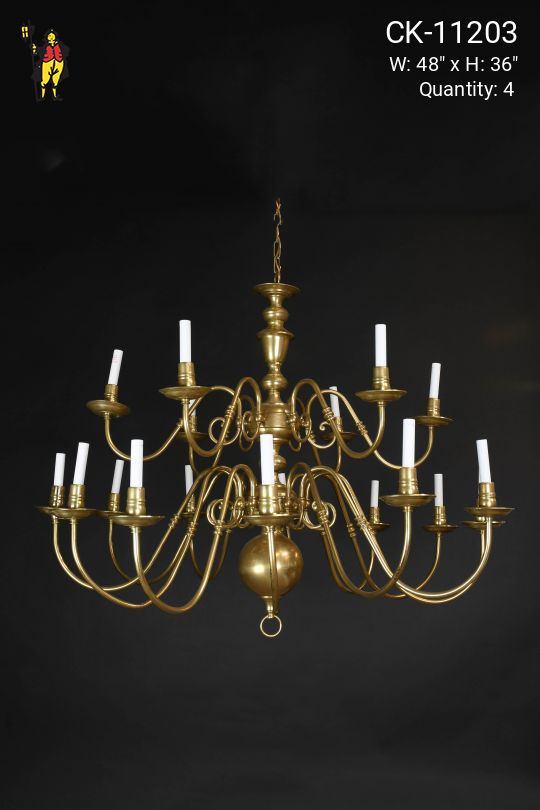 Eighteen Light Two Tiered Brass Chandelier