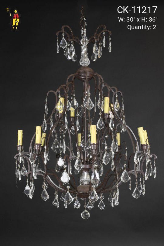 Twelve Light Crystal & Bronze Chandelier