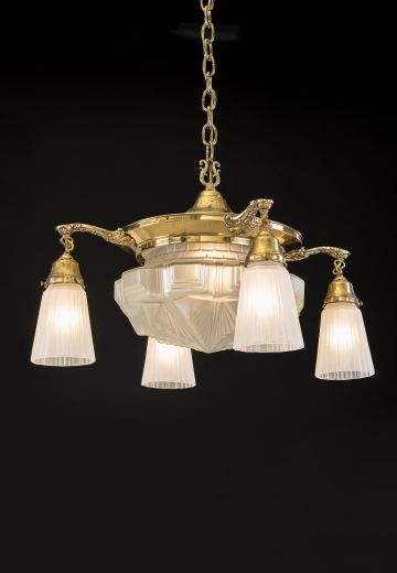 Pan Chandelier w/Molded Frosted Glass Shades