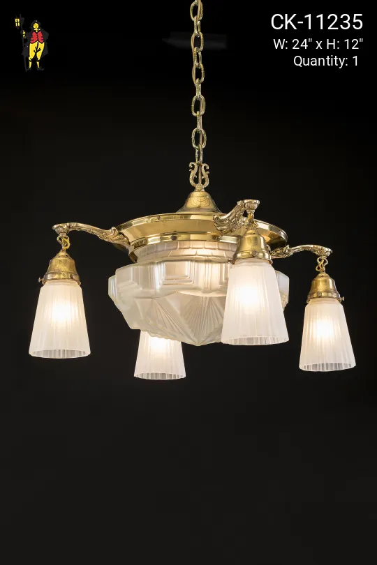 Pan Chandelier w/Molded Frosted Glass Shades