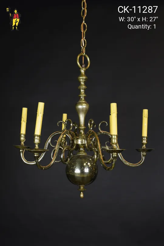 Brass Six Light Chandelier