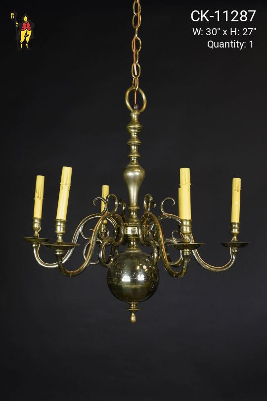 Brass Six Light Chandelier