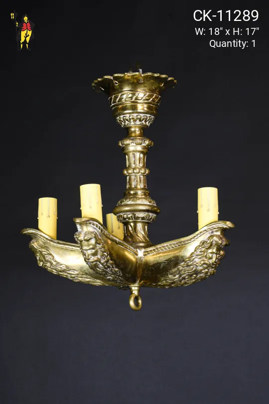 Brass Zeus Bust Five Light Chandelier