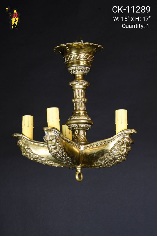 Brass Zeus Bust Five Light Chandelier
