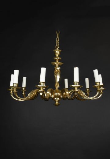 Polished Brass Ten Light Chandelier