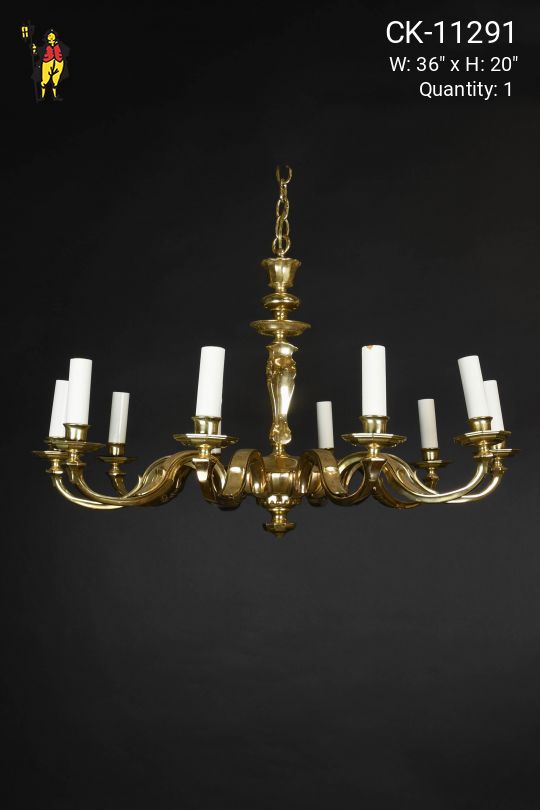 Polished Brass Ten Light Chandelier