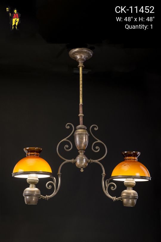 Antique Brass Two Light Electrified Oil Chandelier