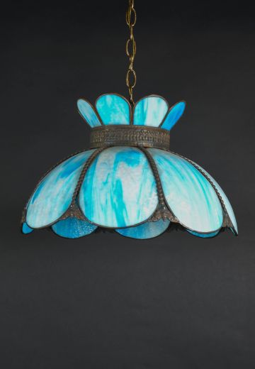 Blue & White Slag Glass Hanging Pendant
