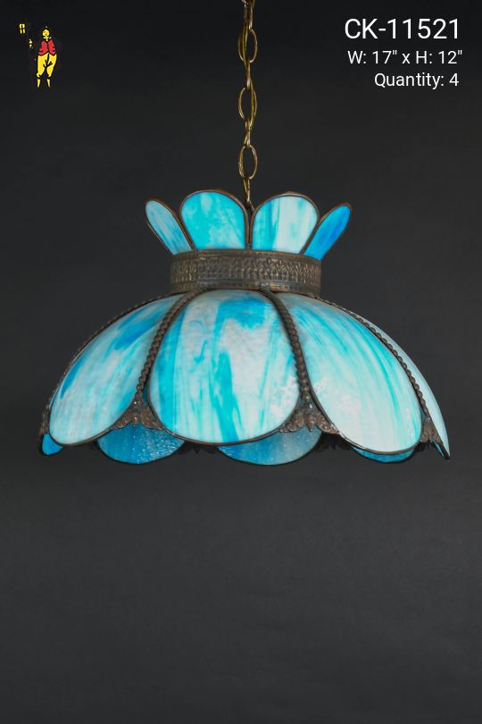 Blue & White Slag Glass Hanging Pendant