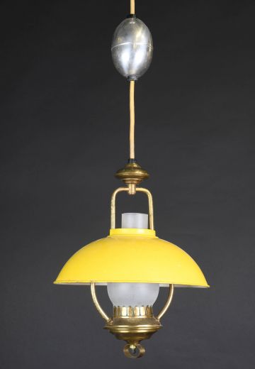 Yellow Shaded Mid Century Pull Down Hanging Fixture