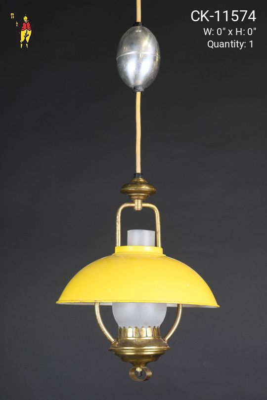 Yellow Shaded Mid Century Pull Down Hanging Fixture