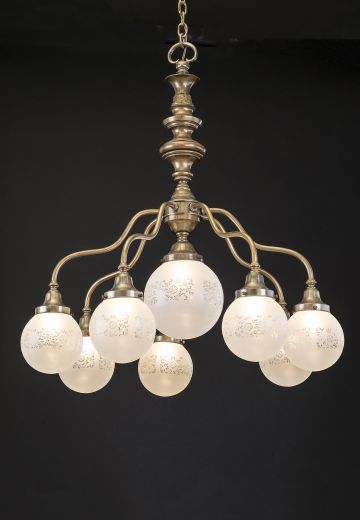 Curved Arm Chandelier w/Frosted Etched Glass Globes