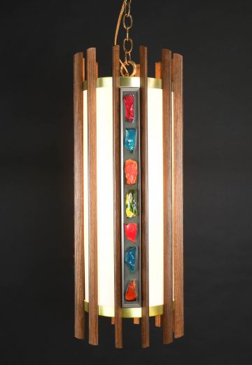 Wooden Mid Century Lanterns w/Multicolor Glass Stones