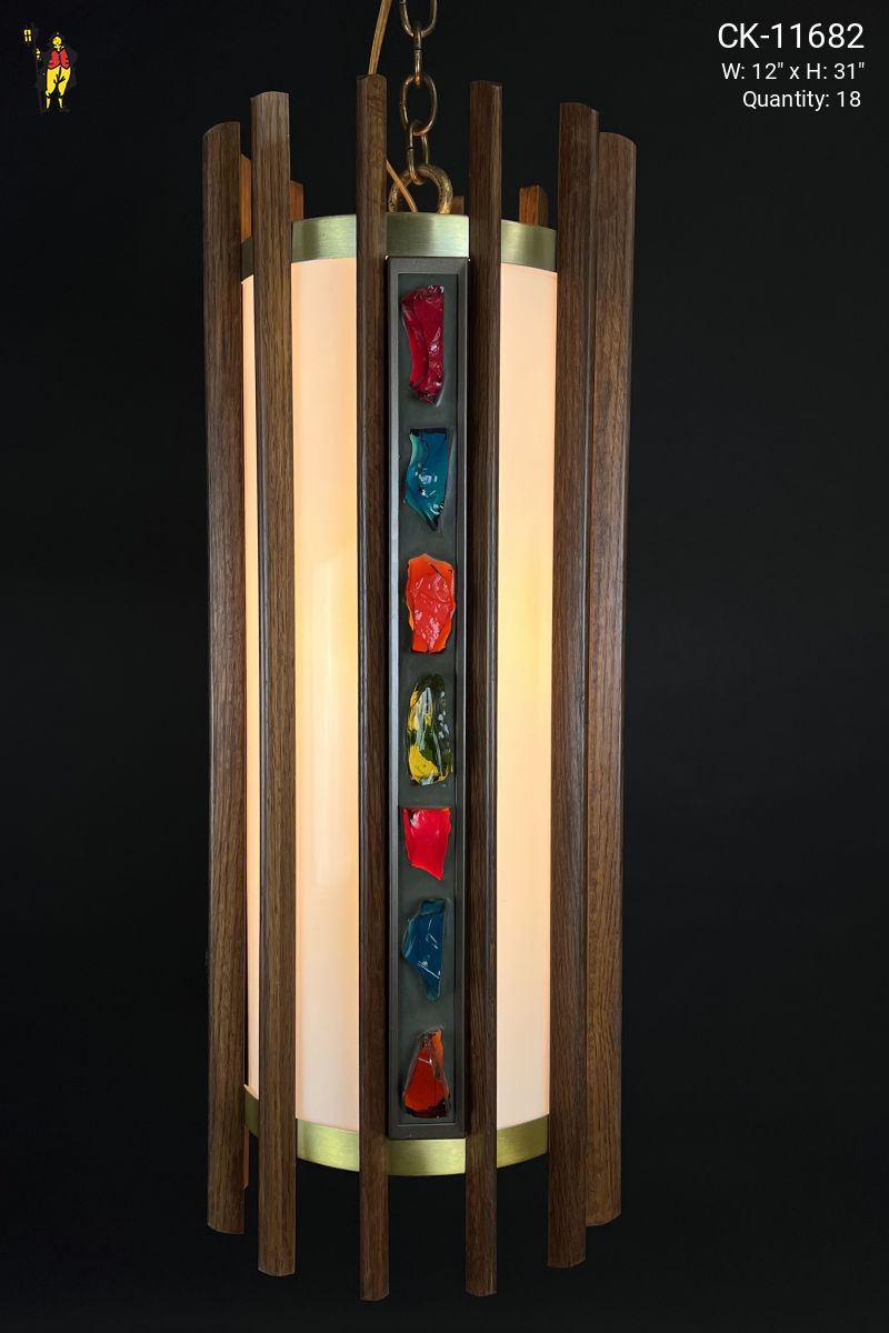 Wooden Mid Century Lanterns w/Multicolor Glass Stones