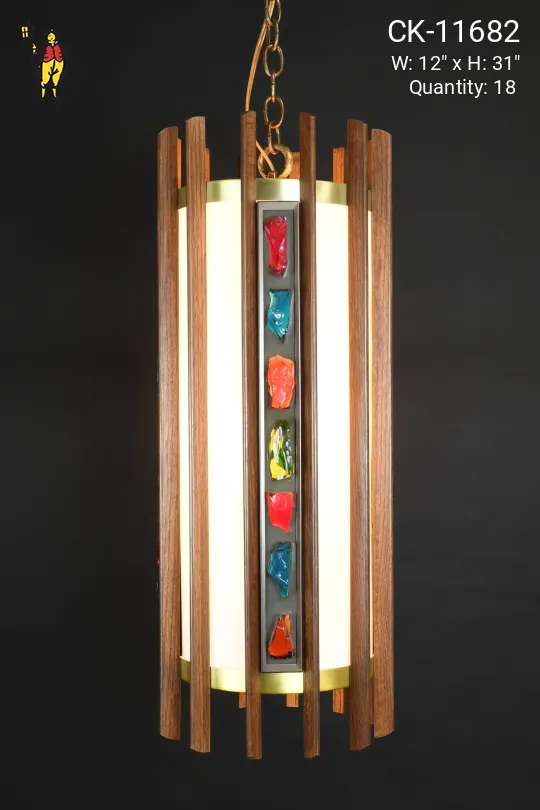 Wooden Mid Century Lanterns w/Multicolor Glass Stones