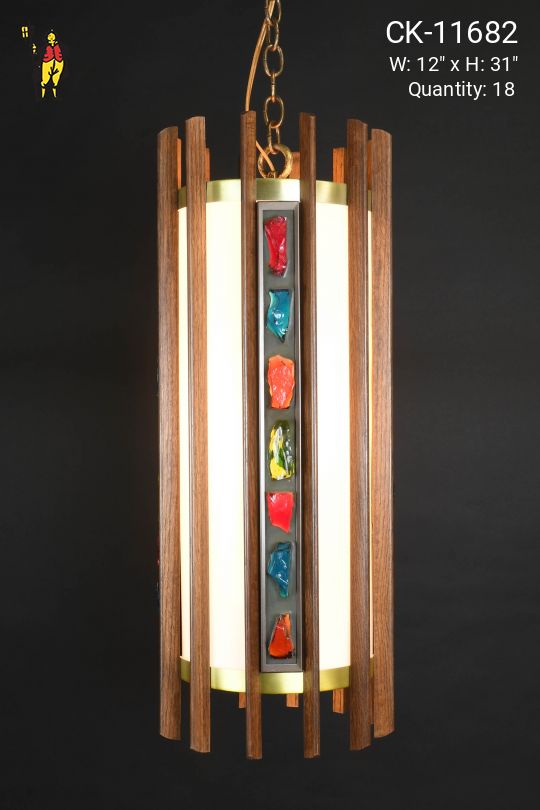 Wooden Mid Century Lanterns w/Multicolor Glass Stones